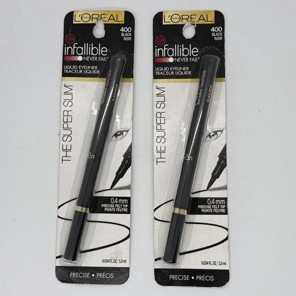 2 X L'Oreal LOREAL Infallible Super Slim Liquid Eyeliner Black 400 NEW SEALED